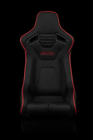 Braum Racing Seats Elite-R Series Fixed Back Bucket - Black Polo Cloth (Red Stitching / Red Piping)