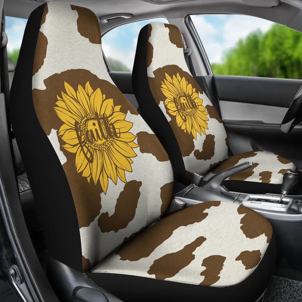 Brown Faux Cow Hide With Faith Sunflower Car Seat Covers Christian Theme