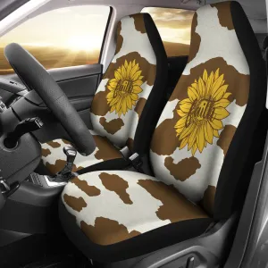Brown Faux Cow Hide With Faith Sunflower Car Seat Covers Christian Theme