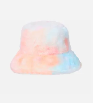 Bucket Hat in Faux Fur Peach Tie Die