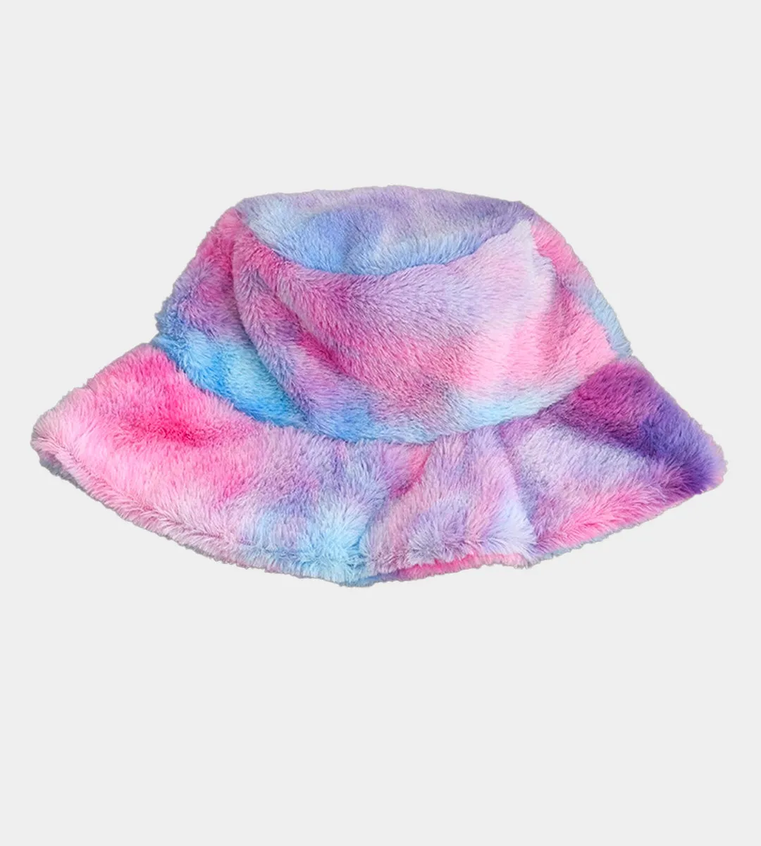 Bucket Hat in Faux Fur Sky Tie Die