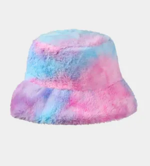 Bucket Hat in Faux Fur Sky Tie Die