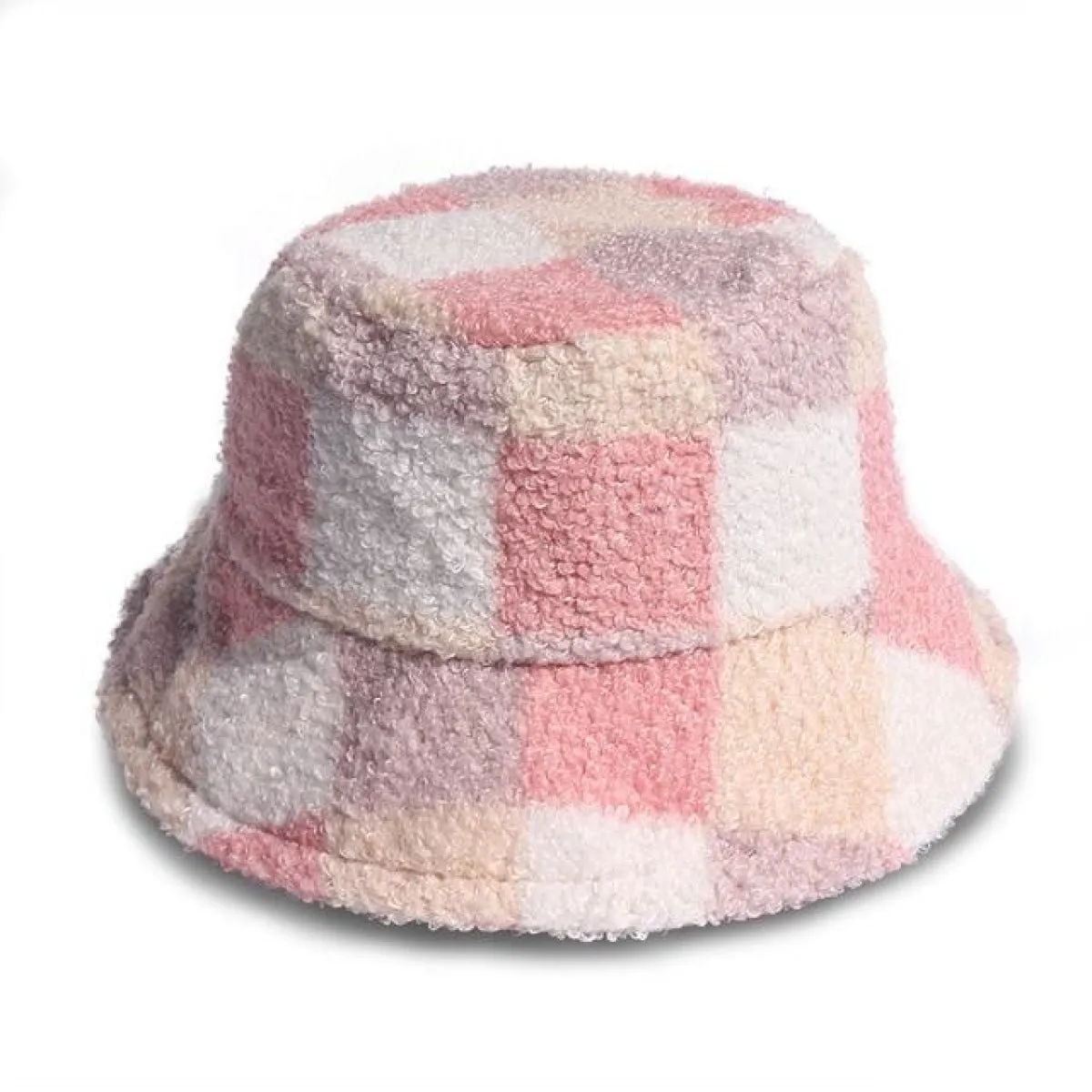 Bucket Hats Winter Soft Warm Adjustable Multicolour Rainbow Faux Fur Letter Pattern