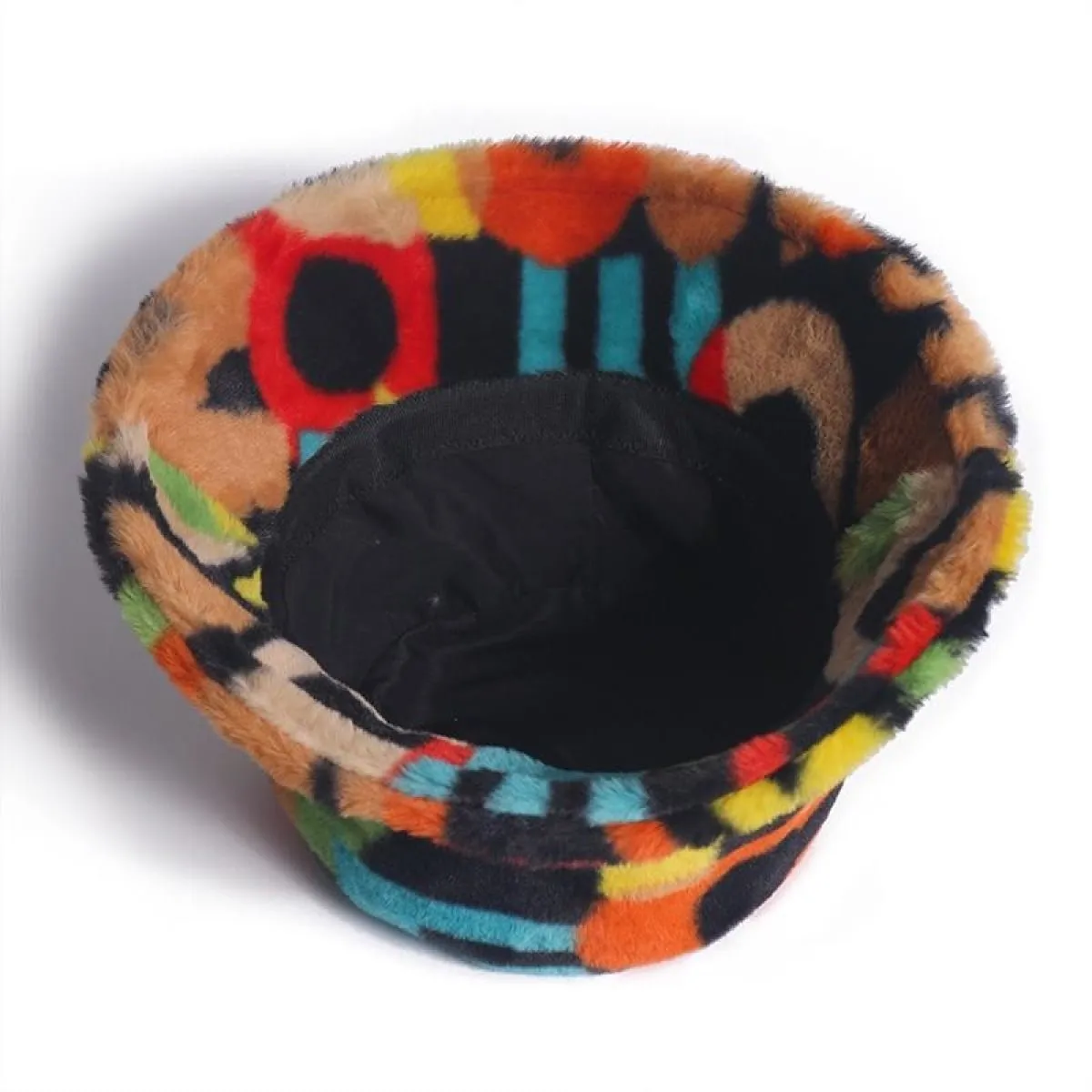 Bucket Hats Winter Soft Warm Adjustable Multicolour Rainbow Faux Fur Letter Pattern