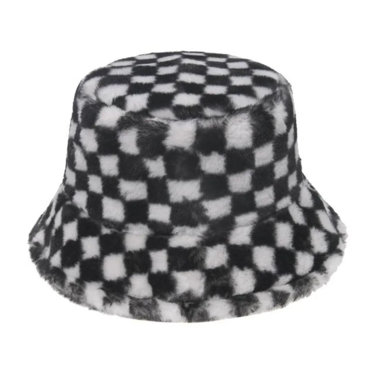 Bucket Hats Winter Soft Warm Adjustable Multicolour Rainbow Faux Fur Letter Pattern