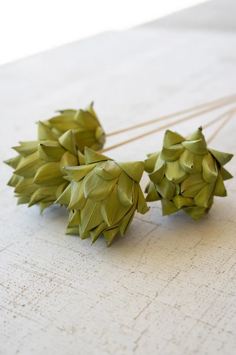Bundle of 4 Faux Dried Green Artichokes on a Stem (Pack of 12 bags)