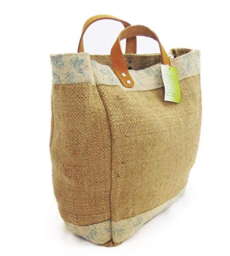 Burlap Tote by AAYU Exclusive Quality | 3 PCS Set | Medium Women's Burlap Tote Bag with Genuine Leather Handles | Brown Color | Eco-Friendly and Natural Materials | Size 14 X 11 X 6 Inch