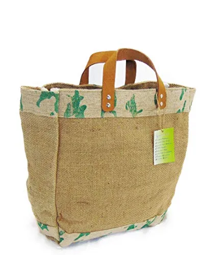 Burlap Tote by AAYU Exclusive Quality | 3 PCS Set | Medium Women's Burlap Tote Bag with Genuine Leather Handles | Brown Color | Eco-Friendly and Natural Materials | Size 14 X 11 X 6 Inch