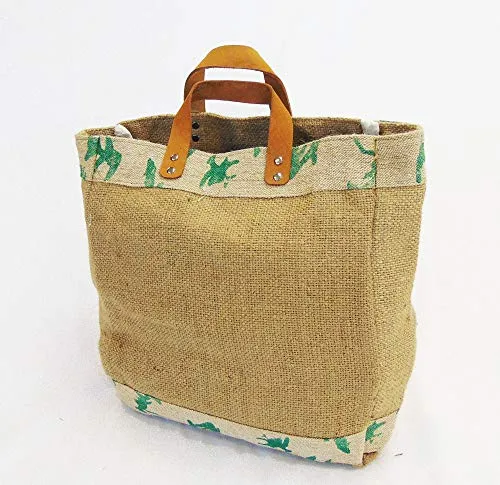 Burlap Tote by AAYU Exclusive Quality | 3 PCS Set | Medium Women's Burlap Tote Bag with Genuine Leather Handles | Brown Color | Eco-Friendly and Natural Materials | Size 14 X 11 X 6 Inch