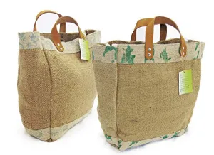Burlap Tote by AAYU Exclusive Quality | 3 PCS Set | Medium Women's Burlap Tote Bag with Genuine Leather Handles | Brown Color | Eco-Friendly and Natural Materials | Size 14 X 11 X 6 Inch
