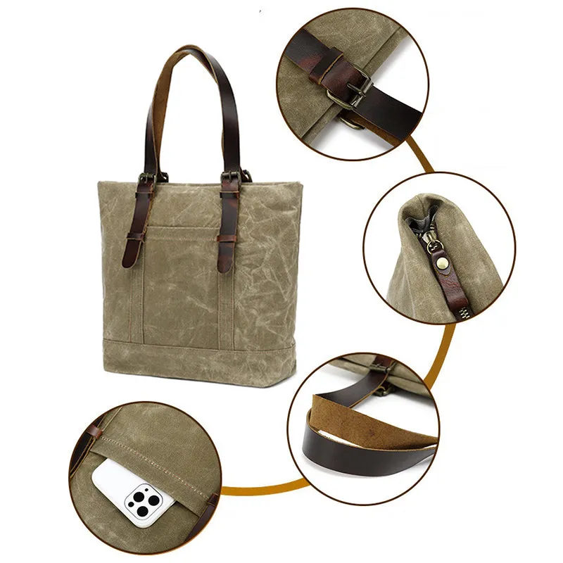 Canvas Cotton Tote Bag Water Resistant Shoulder Bag Crossbody Handbag Large Capacity Tote For Office School College