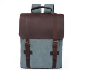 Canvas Leather Backpack With Leather Top