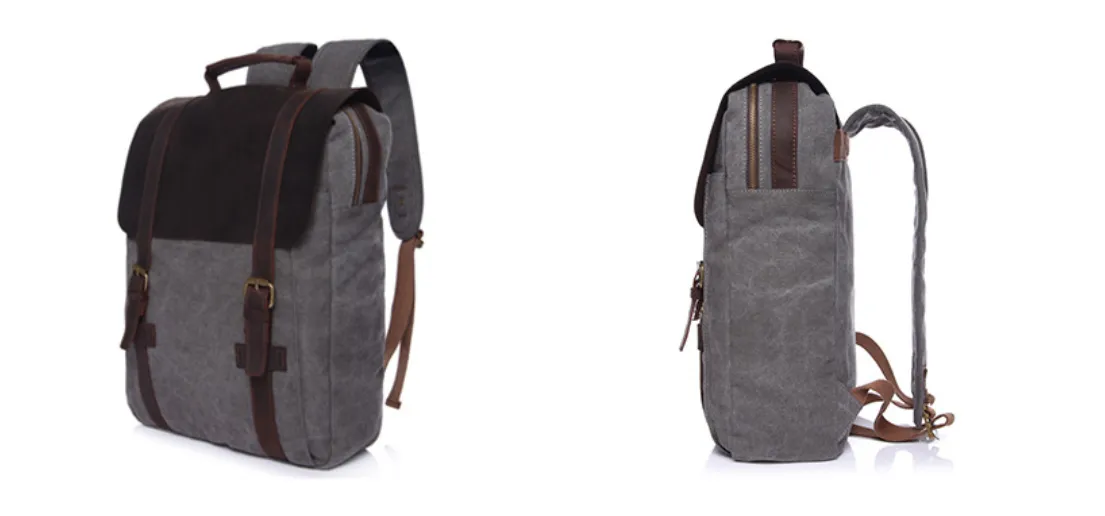 Canvas Leather Backpack With Leather Top