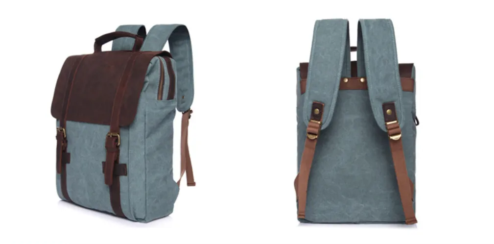 Canvas Leather Backpack With Leather Top