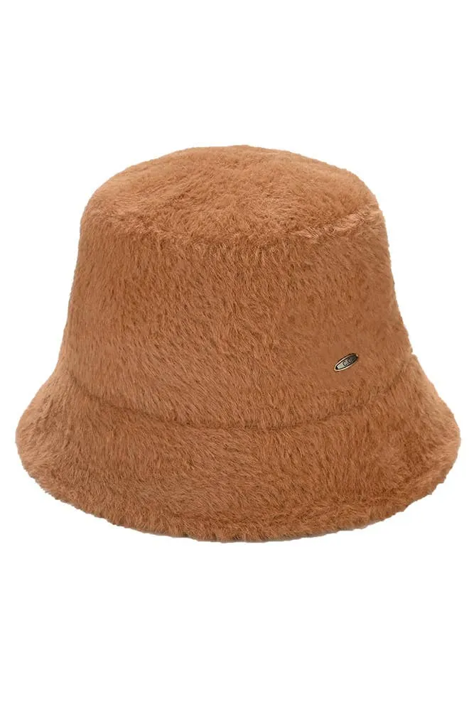 C.C Solid Short Hair Faux Fur Winter Bucket Hat: Burgundy