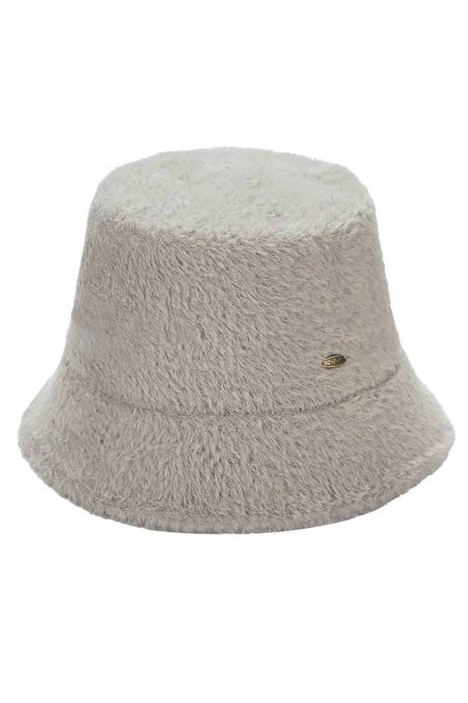 C.C Solid Short Hair Faux Fur Winter Bucket Hat: Burgundy