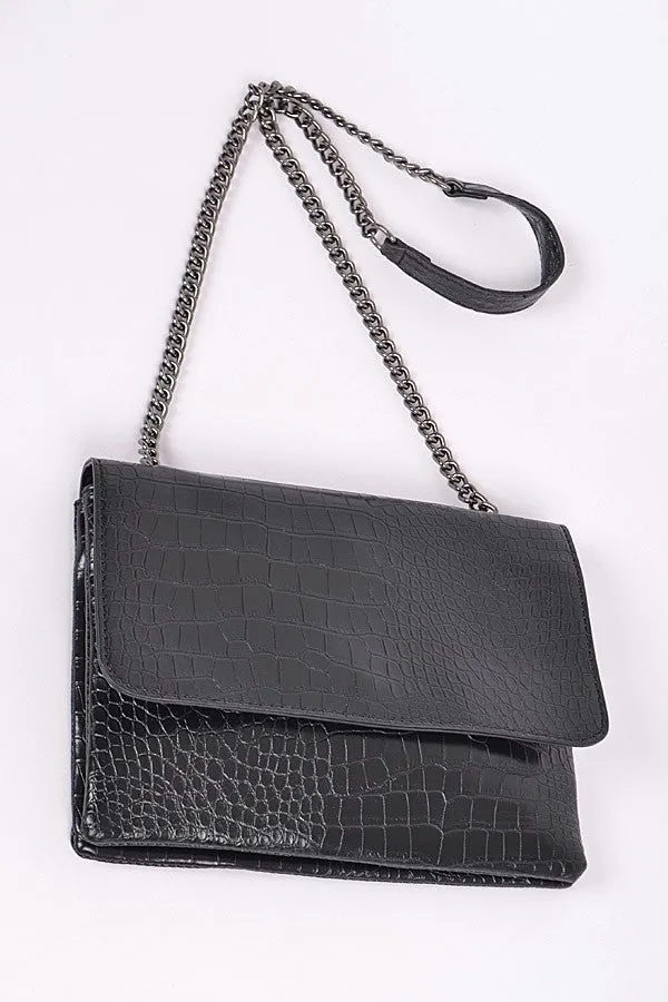 Chain Strap Snakeskin Clutch