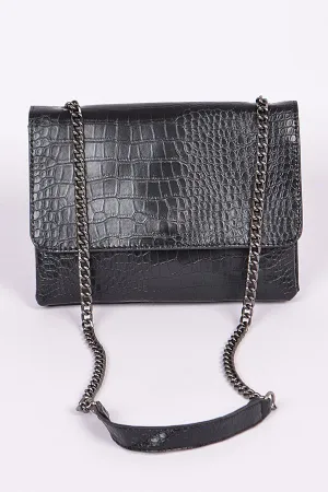 Chain Strap Snakeskin Clutch
