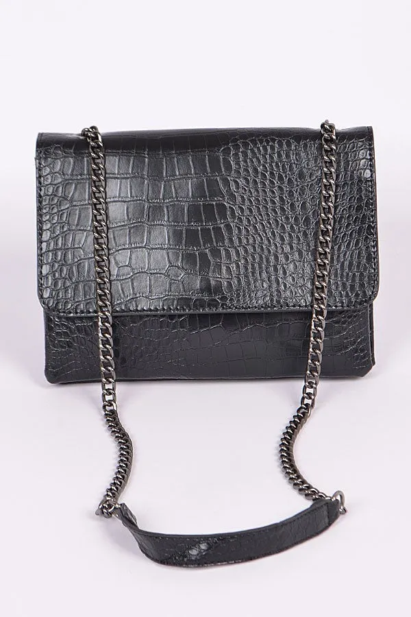 Chain Strap Snakeskin Clutch