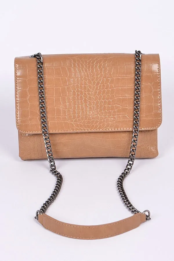 Chain Strap Snakeskin Clutch