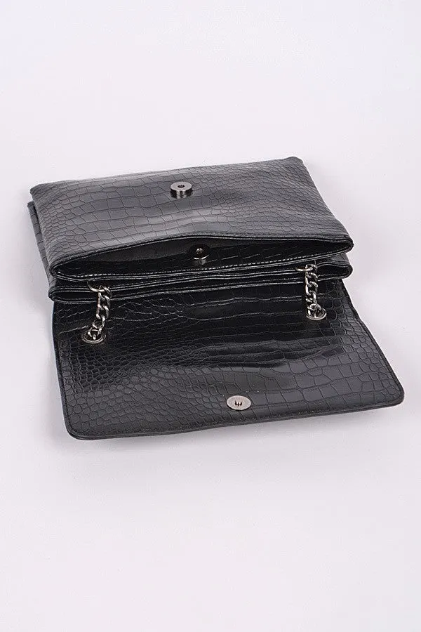 Chain Strap Snakeskin Clutch