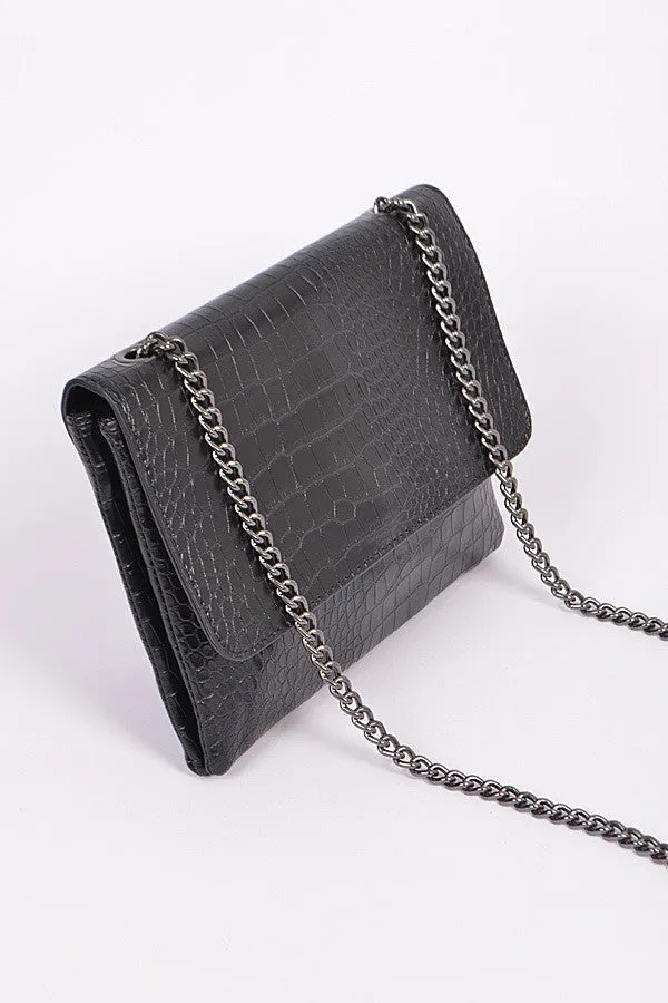 Chain Strap Snakeskin Clutch