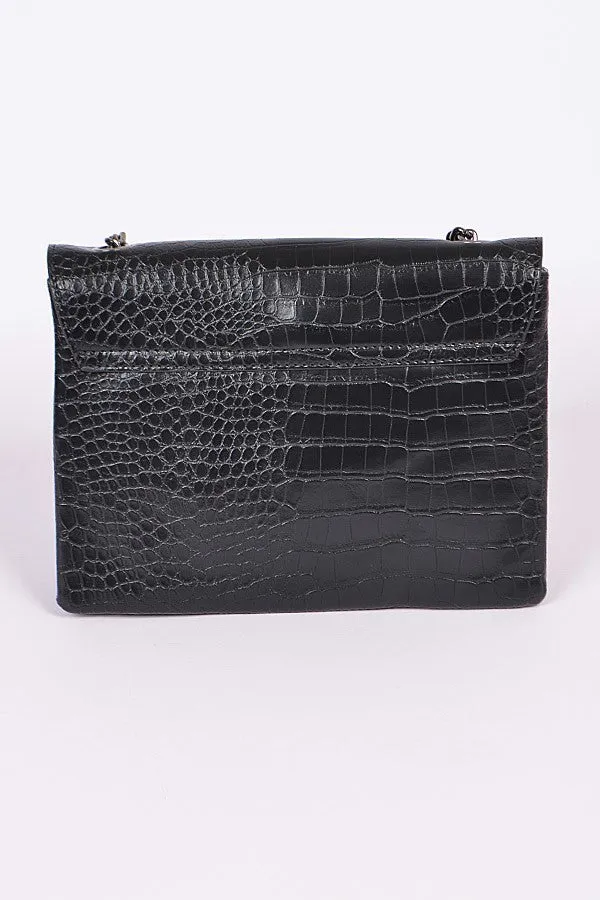 Chain Strap Snakeskin Clutch