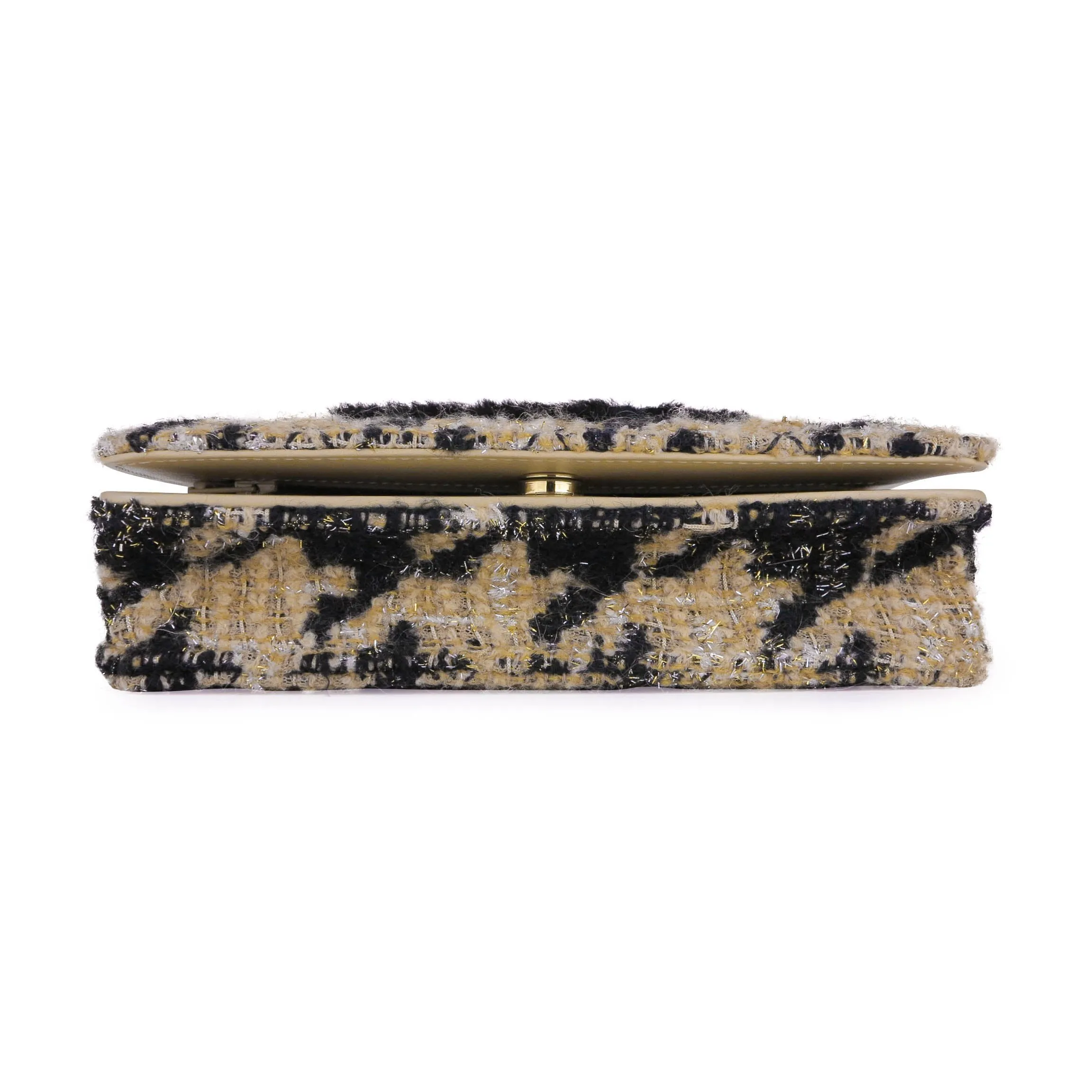 Chanel 19 Houndstooth Beige Black Tweed Wallet On Chain WOC