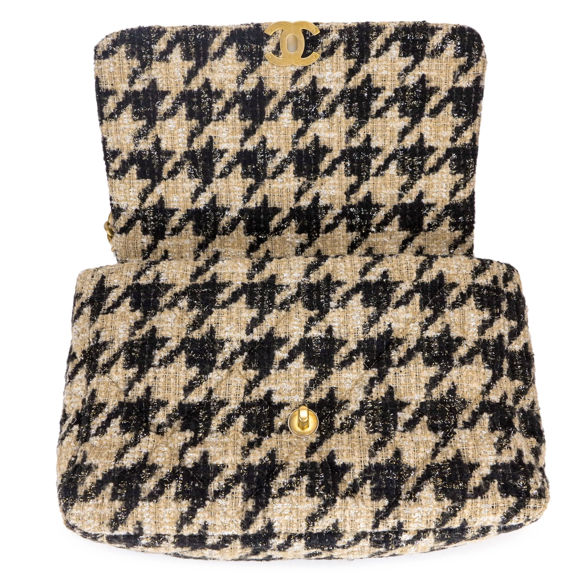CHANEL 19 Maxi Flap Bag in Beige Black Houndstooth Tweed