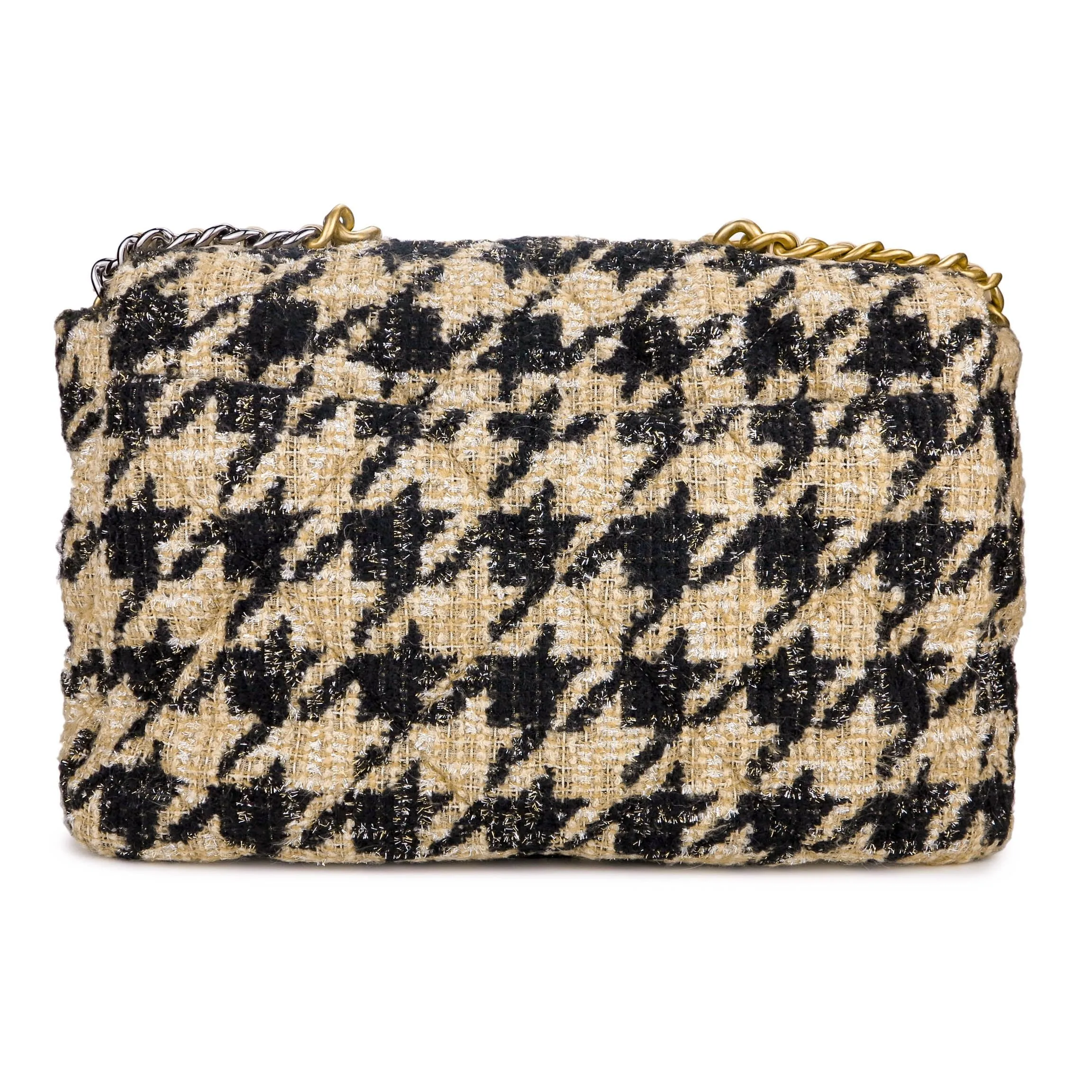 CHANEL 19 Maxi Flap Bag in Beige Black Houndstooth Tweed