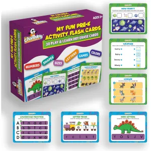 Channie's My Fun Pre-K Activity Flash Cards - 30 Kindergarten Dry Erase Educational Cards for Ages 3  - Playful Learning Activities, Games, Coloring, Tracing Letters & Numbers, Counting and More