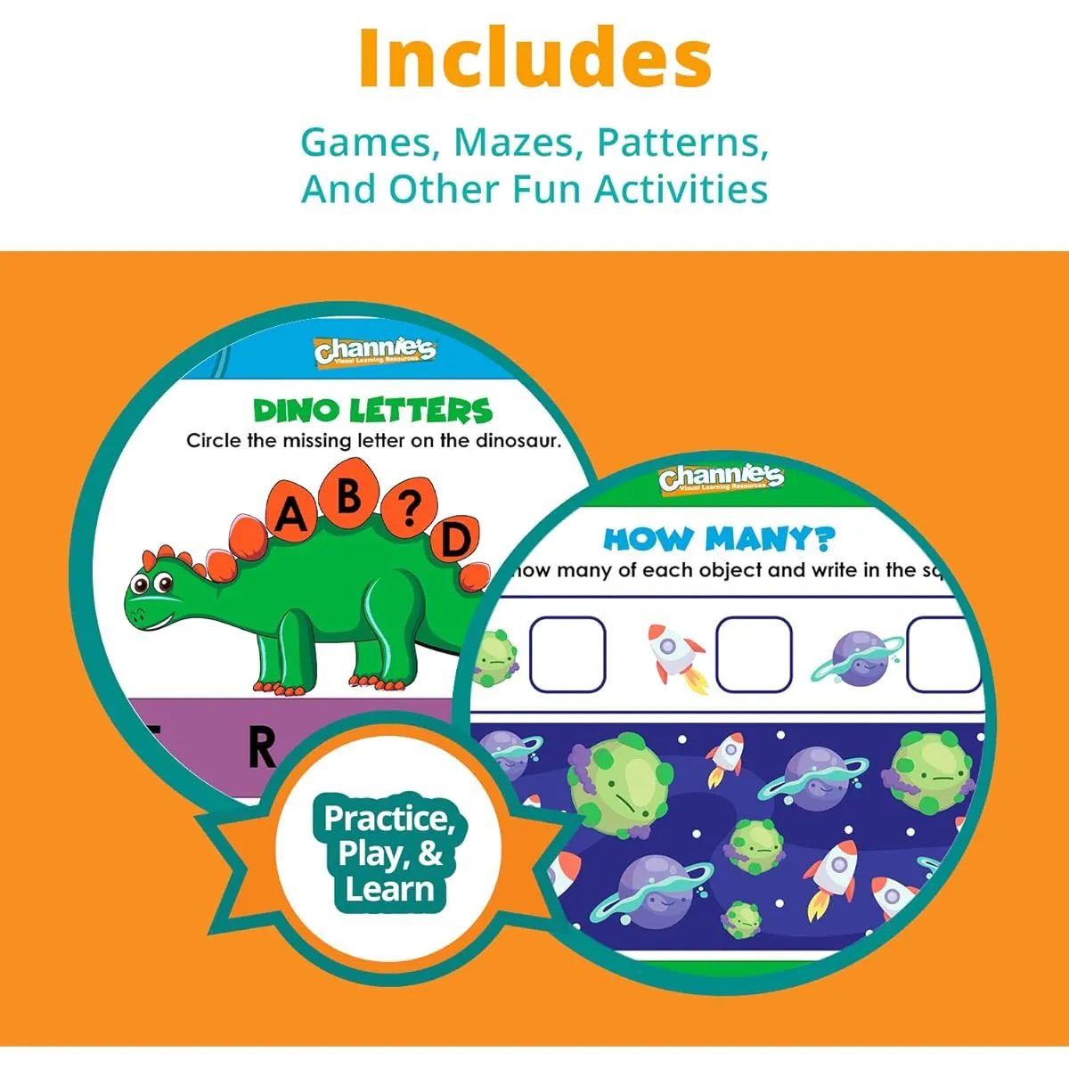 Channie's My Fun Pre-K Activity Flash Cards - 30 Kindergarten Dry Erase Educational Cards for Ages 3  - Playful Learning Activities, Games, Coloring, Tracing Letters & Numbers, Counting and More