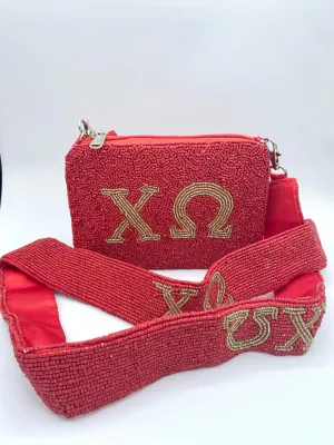 Chi Omega Sorority Beaded Handbag with Purse Strap