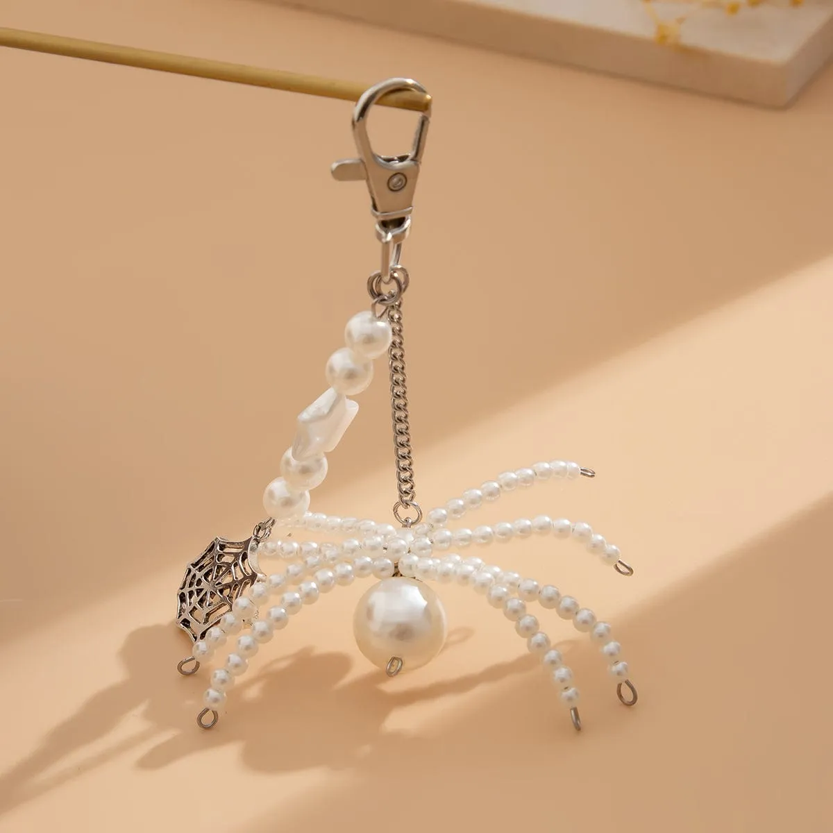 Chic Crystal Pearl Beaded Spider Keychain