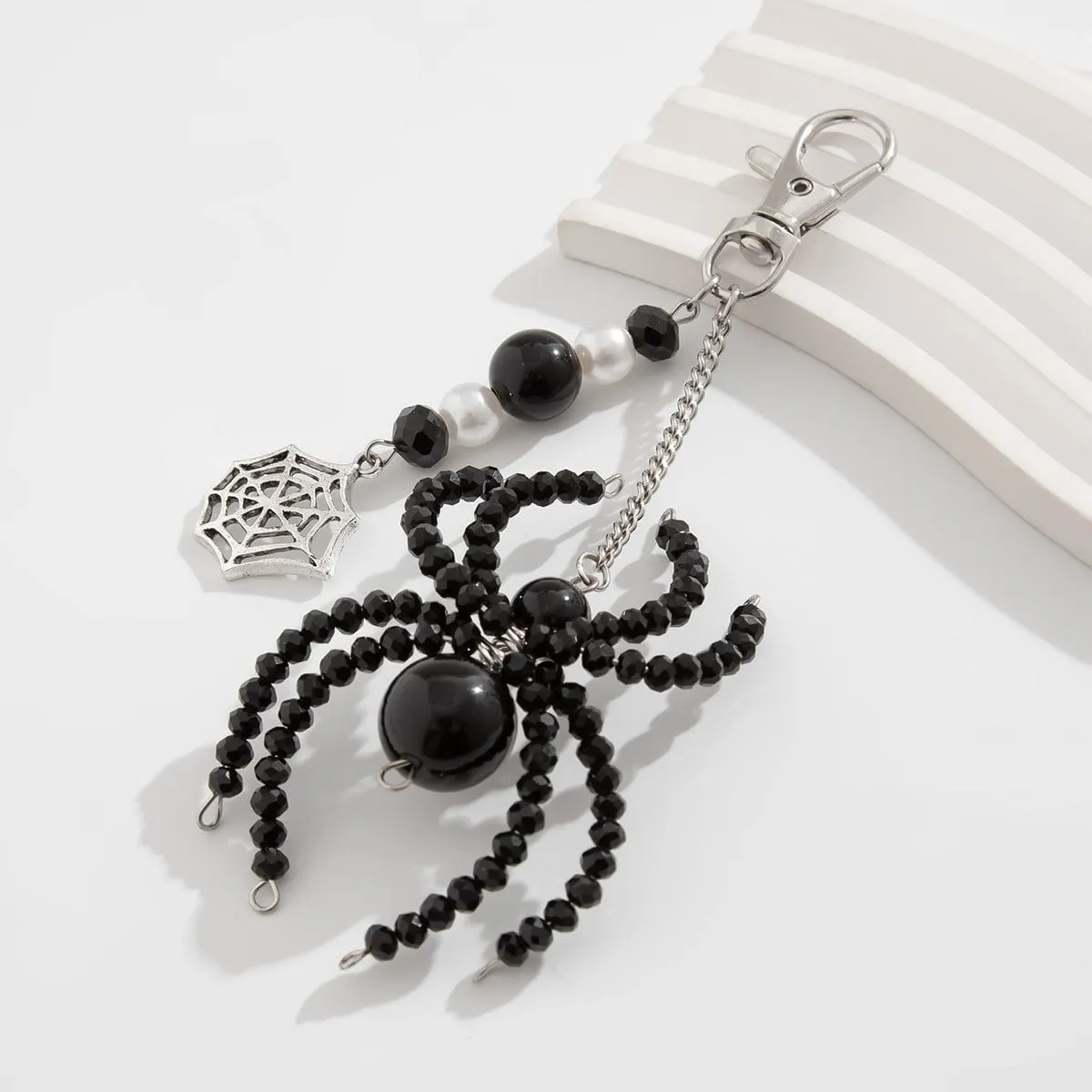 Chic Crystal Pearl Beaded Spider Keychain