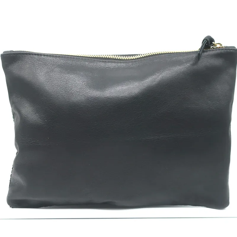Clare V. Beaded Flat Clutch Black & Green