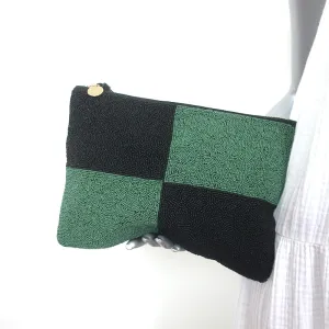 Clare V. Beaded Flat Clutch Black & Green