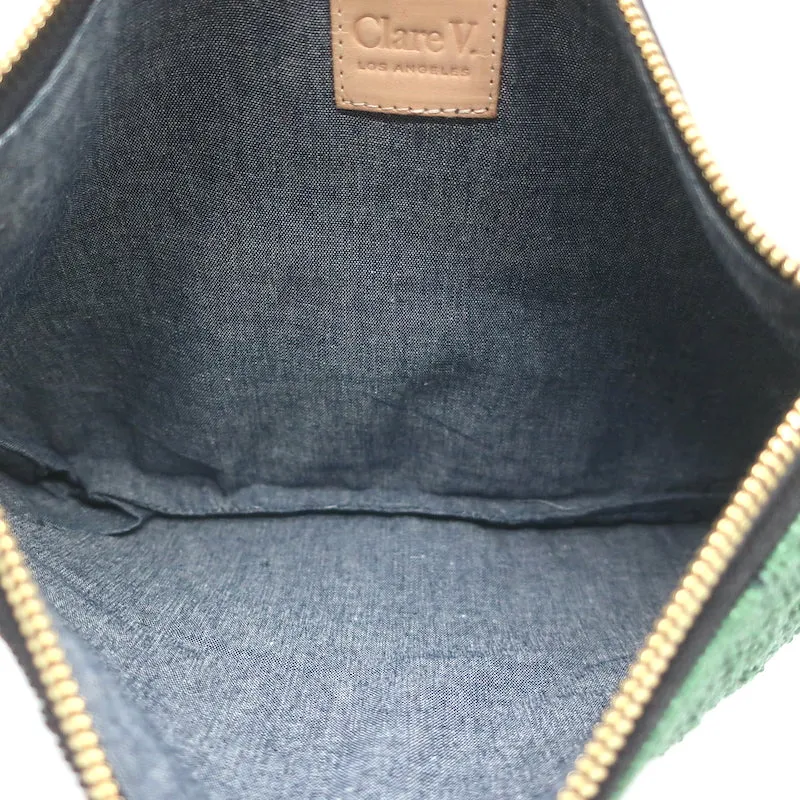 Clare V. Beaded Flat Clutch Black & Green