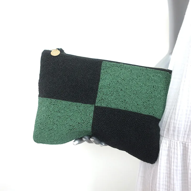 Clare V. Beaded Flat Clutch Black & Green