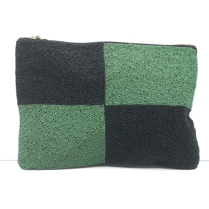 Clare V. Beaded Flat Clutch Black & Green