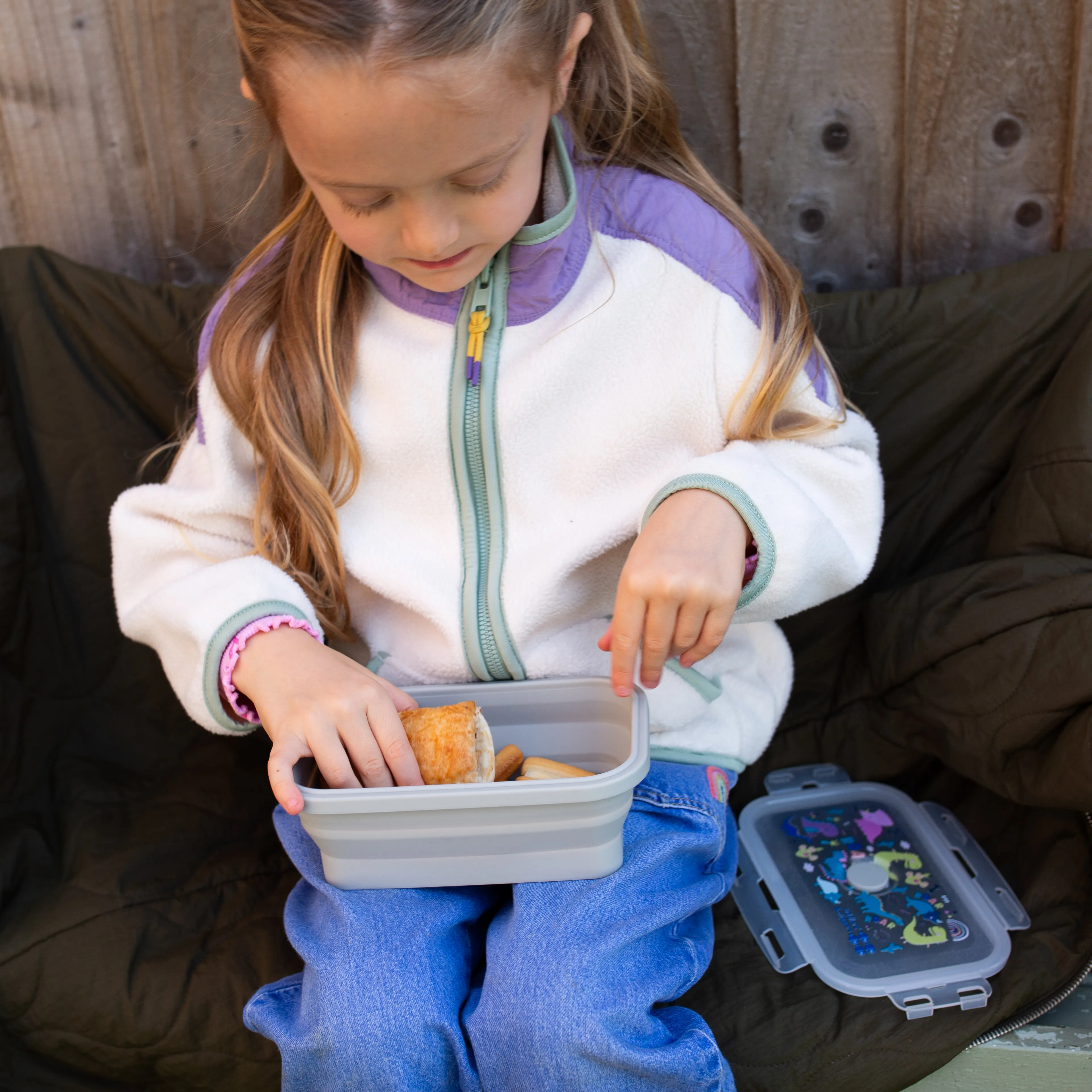 Collapsible Snack Box | Food Grade Silicone & PP | Leak-Proof & BPA-Free | Microwave, Freezer & Dishwasher Safe (Except lid)