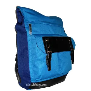 Color block Canvas School L Backpack blanc blue navy Laptop tablet Sport Bag