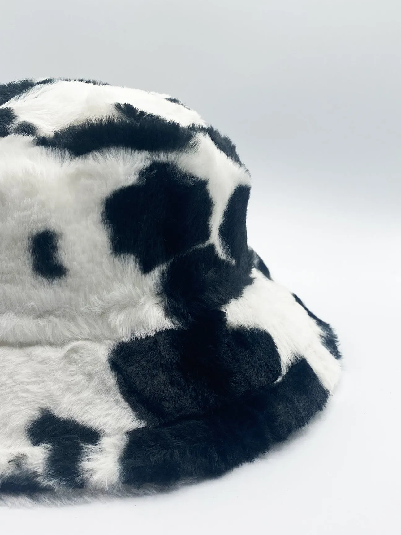 Cow Print Faux Fur Bucket Hat