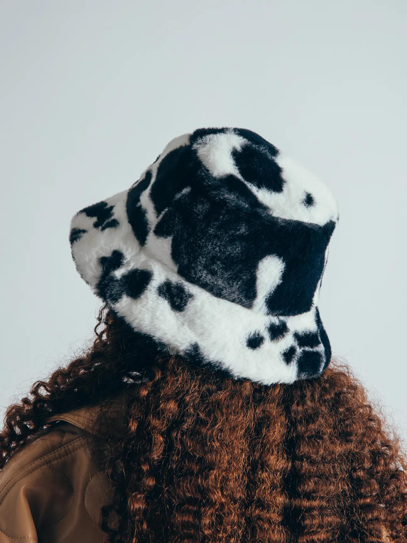 Cow Print Faux Fur Bucket Hat