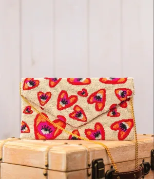 Cream Ojo Corazón Hand Beaded Envelope Bag