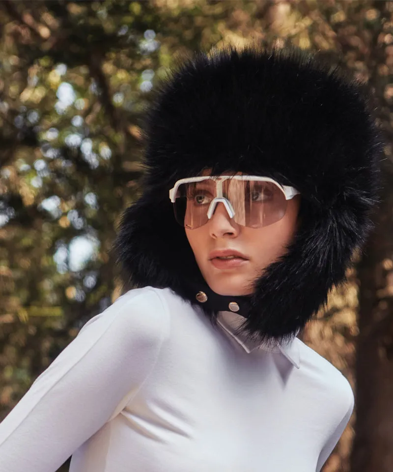 CREVE NINE: Skier Fur Ear Cap - Black