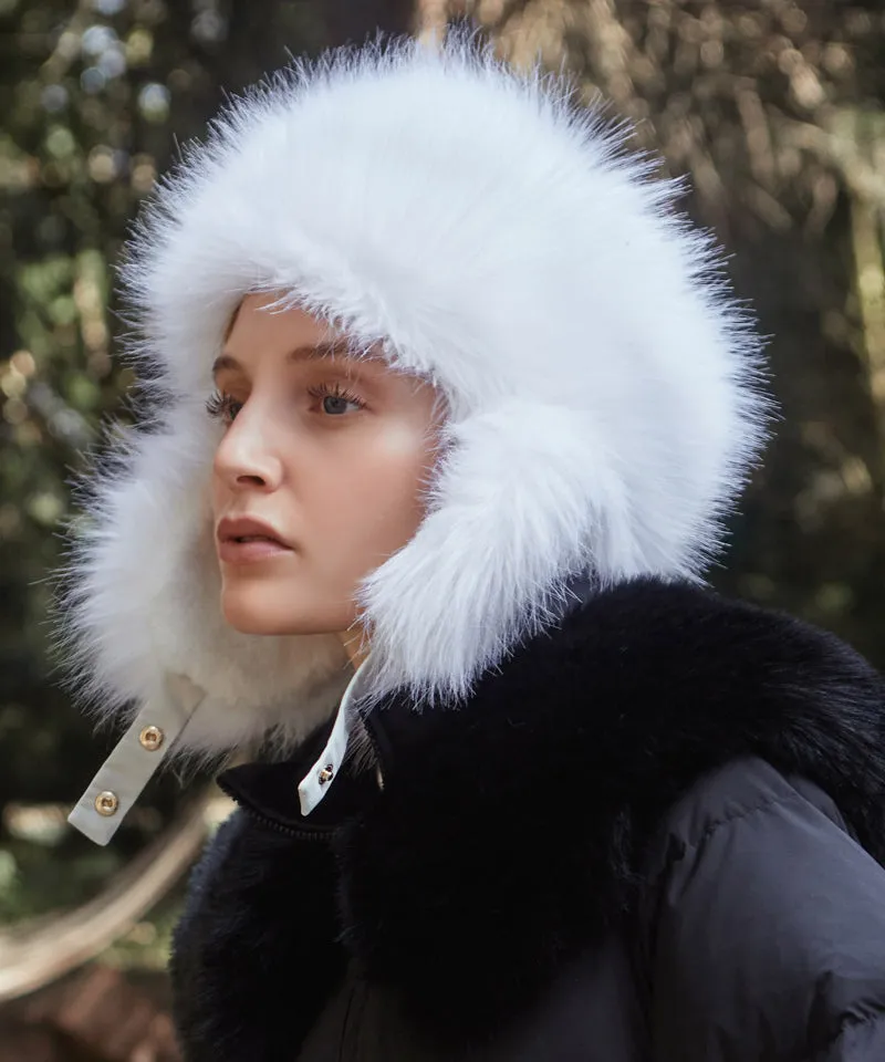 CREVE NINE: Skier Fur Ear Cap - White