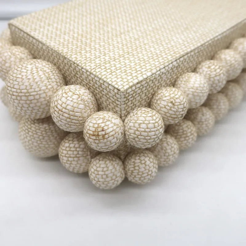 Cult Gaia Eos Beaded Raffia Clutch Bag Beige