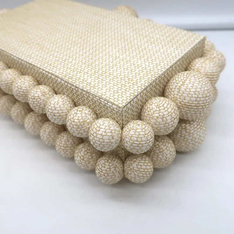 Cult Gaia Eos Beaded Raffia Clutch Bag Beige