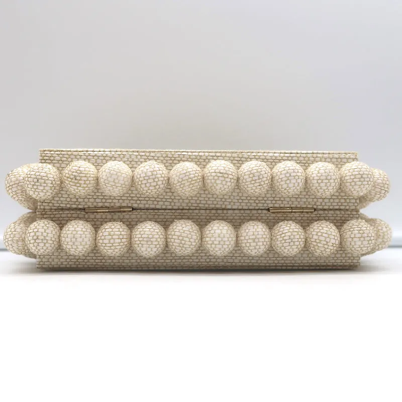 Cult Gaia Eos Beaded Raffia Clutch Bag Beige